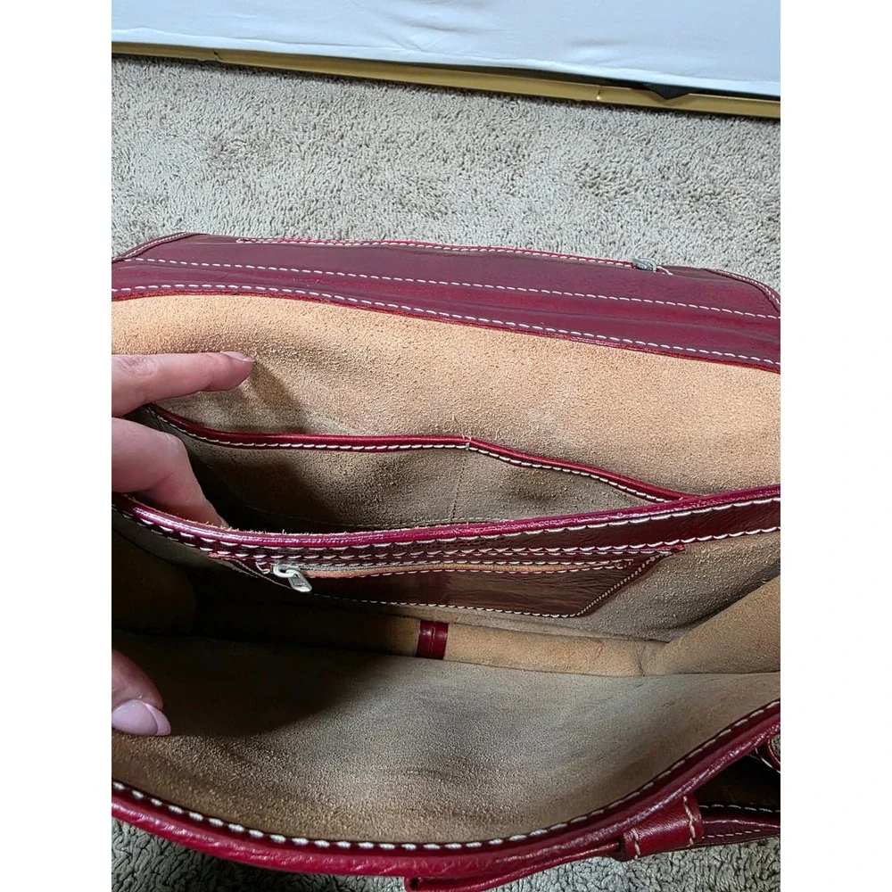 Vintage Italian Genuine Leather Organizer Satchel Crossbody with Shoulder Strap